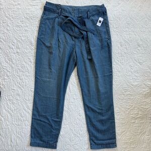 GAP Chambray Tie Waist High Rise Loose Fit Paper Bag Trousers Med Indigo 32 NWT